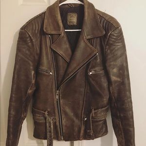 Brown vintage leather motorcycle jacket